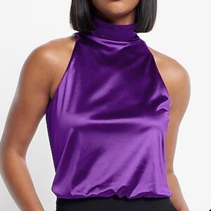 Satin Mock Neck Cinched Hem Tank by Express